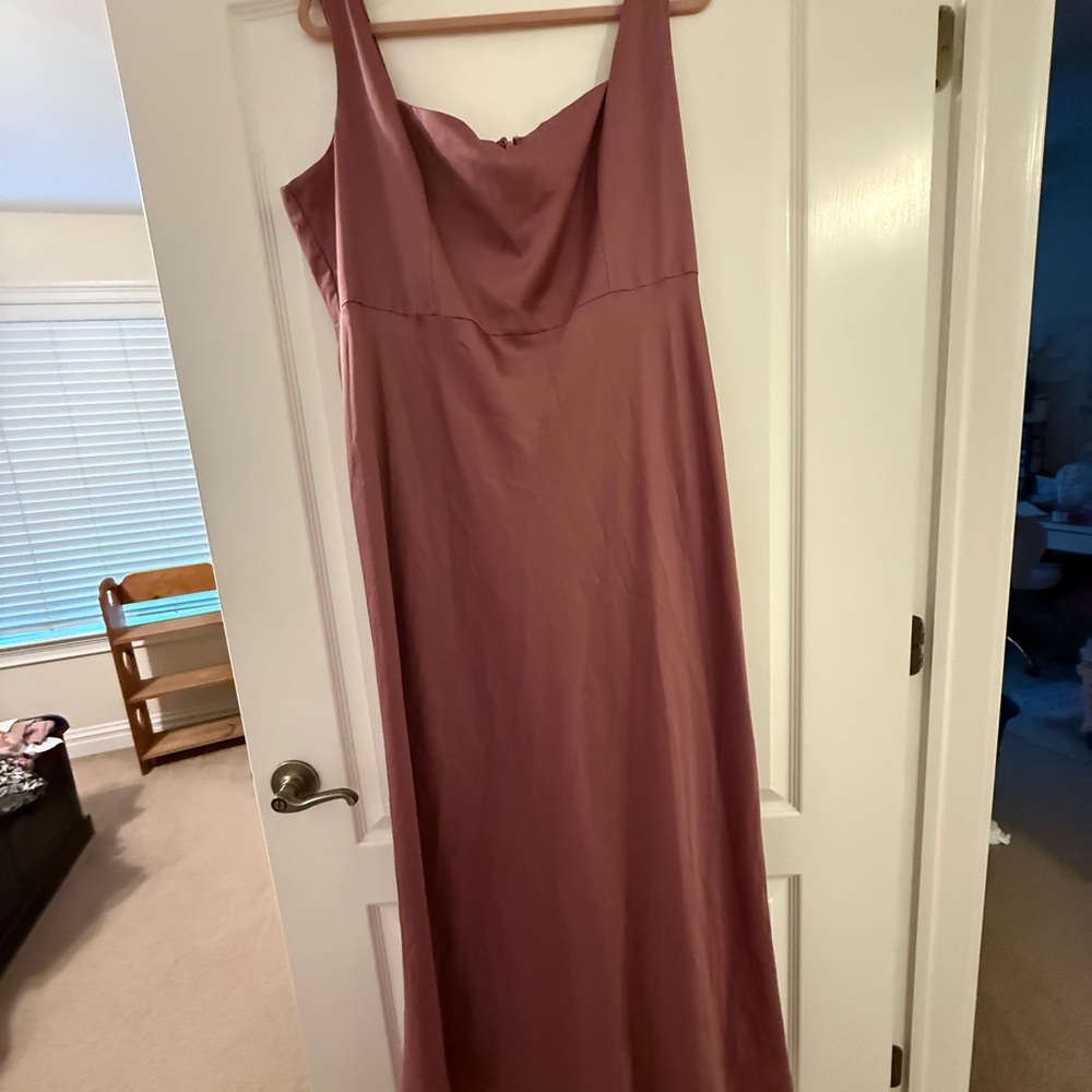 ASOS DESIGN Bridesmaid satin square neck maxi dress in orchid CURVE US 18